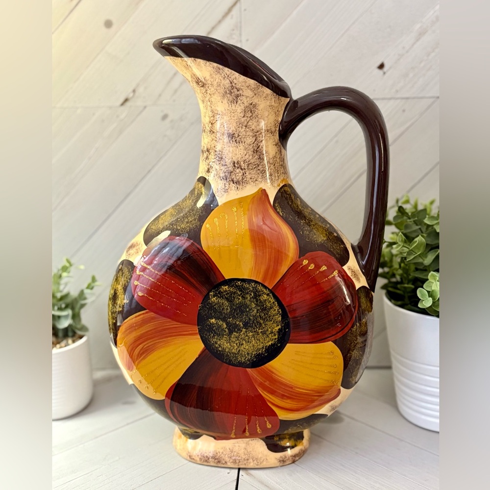 ARTISAN : Hand Painted Terra Cotta Pitcher